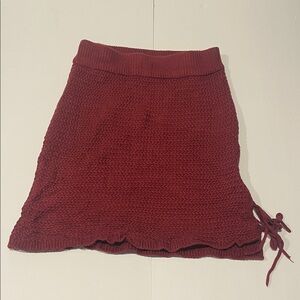 Free people xs beach knit mini skirt burgundy red side lace strappy